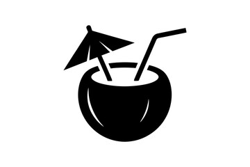 A minimalist vector graphic of a cocktail with an umbrella and straw