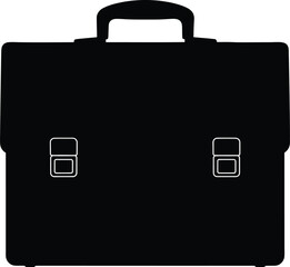 A black briefcase with handle and latches viewed directly from the front