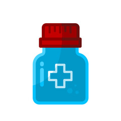Fototapeta premium Medical bottle with cross and red cap, vector icon