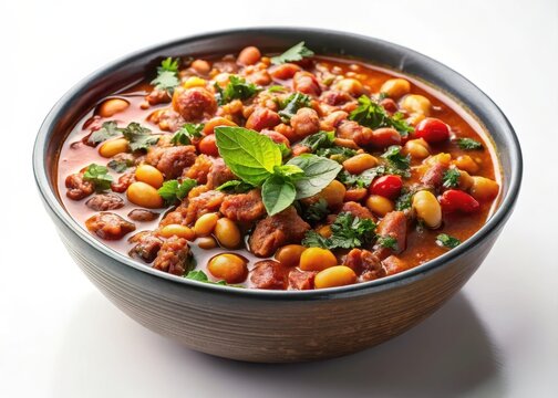 Hearty Italian legume stew on a white background