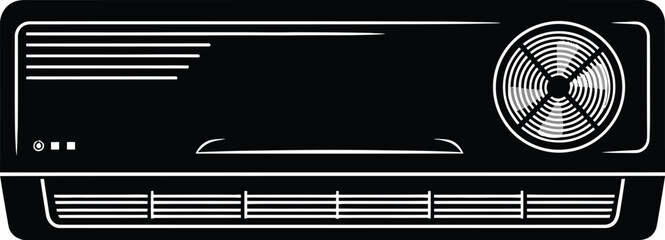 Minimal flat air conditioner vector illustration, single black device, modern technology, industrial design concept, isolated on a simple background, front view