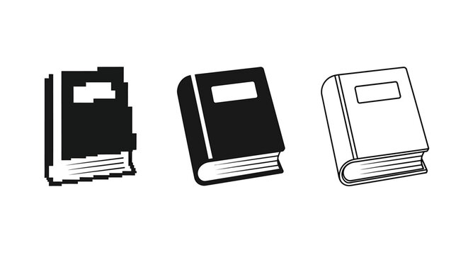A high-resolution pixel illustration of three distinct book styles displayed together, showcasing varied designs and layouts in a simple, clean environment from a straightforward viewpoint.