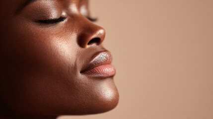 Serene Beauty: Radiant Dark Skinned Woman Glowing With Natural Complexion
