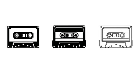 Obraz premium Three cassette tapes in varying pixel art styles displayed side by side on a simple background