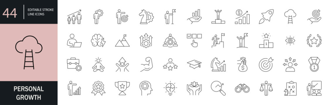 Personal growth icon set. Editable line icons. Vector illustration.