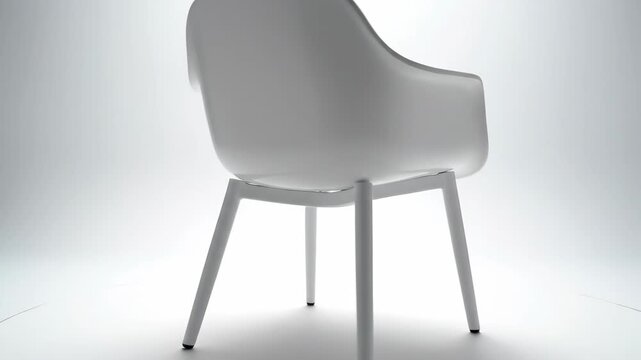 Minimalist white armchair with thin metal legs, studio shot, soft lighting