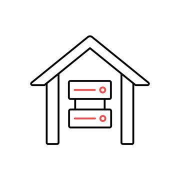 icon an on premises server building with integrated data storage racks, isolated against a clean background.