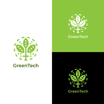 Green Tech Logo,  Smart Agriculture logo, Green Leaf geometric logo, Eco friendly logo