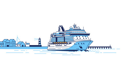 Obraz premium Cruise ship departing from the harbor illustration.