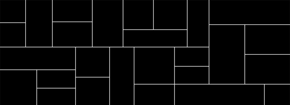 Old elegant album for 27 pictures. Vector collage template on black background. Futuristic layout for gallery photo. Image frame for mood board. Memory wall.