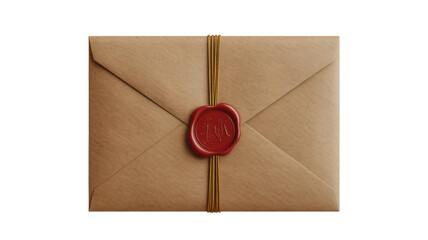 Elegant brown envelope with red wax seal and gold ribbon