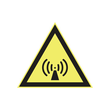 Non-ionizing radiation warning triangle symbol. Safety sign indicating electromagnetic wave hazards in laboratory and industrial environments.