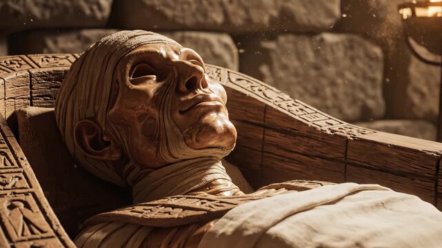 Mummy in ancient sarcophagus