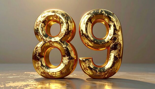Golden Number 89 - Shiny and Reflective Celebration of Eighty-Nine.