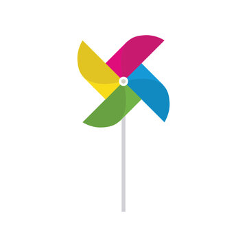 A vibrant origami paper pinwheel toy vector illustration featuring a colorful plastic design that rotates in the summer wind to capture the air and energy of a child's toy mill