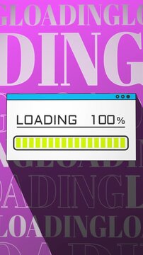 Vertical retro loading screen animation showing progress bar and percentage on vibrant 1970s style background, perfect for reels, tech intros, gaming, UI content.
