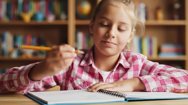 Young girl writing in notebook