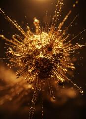 Obraz premium Golden liquid bursts with power under cinematic lighting creating dynamic abstract art