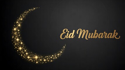 Elegant eid mubarak greeting background with golden crescent moon and sparkling lights
