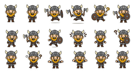 Obraz premium Viking character expressions with axe and shield in various poses 