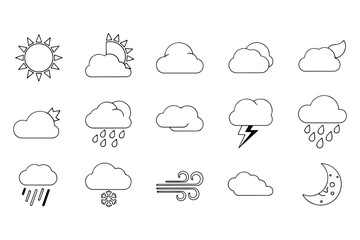 Obraz premium Flat Vector Cartoon Weather Symbols Set Minimal Simple Shapes Illustration