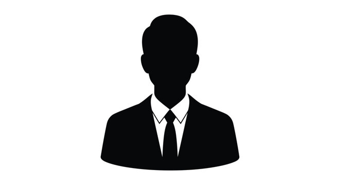 Simple black silhouette icon representing an anonymous businessman in formal suit attire