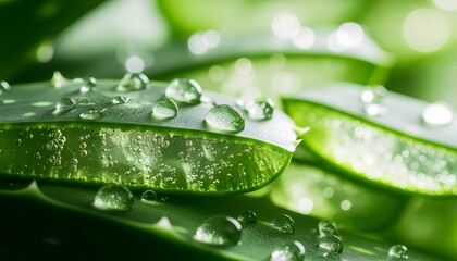 Aloe Vera Plant Slices with Water Droplets - Natural Skincare