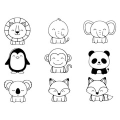 Obraz premium Animal Icons Set Cartoon Style Simple Rounded Shapes Vector