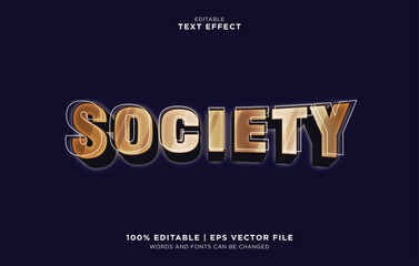 Editable vector text effect for Society with luxurious gold letters on dark background