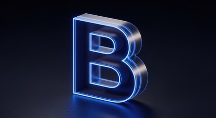 Fototapeta premium Glowing blue neon letter B on dark background