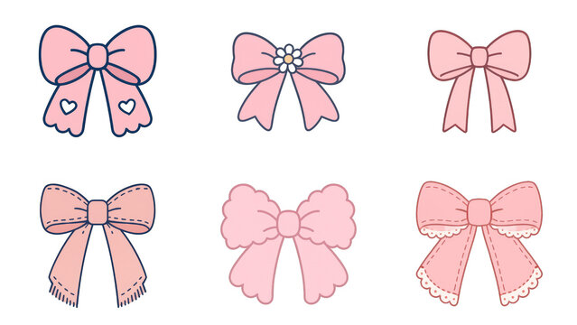 Cute Ribbon Bow Collection in Pink and Blue Pastel, Decorative Kawaii Clipart Set