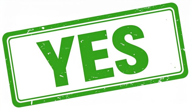 Green Rectangular YES Stamp with Bold Capital Letters and Distressed Texture