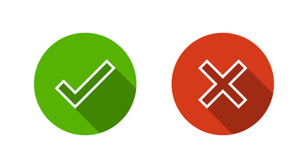 Fototapeta premium Check and cross mark outline icon with long shadow. Tick and x symbol. Checkmark and close sign