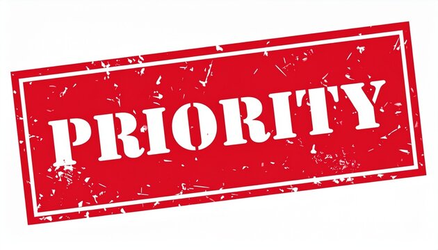 Red Rectangular PRIORITY Stamp with Bold Capital Letters and Distressed Texture