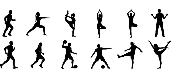 Collection of diverse human silhouettes in various poses