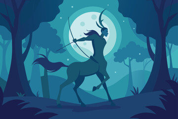 Centaur Archer Running In Moonlit Forest