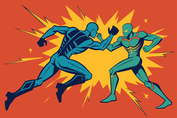 Comic Fight Scene With Bold Action Lines