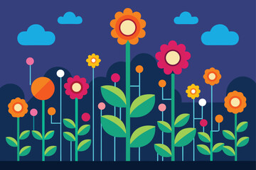 Digital Garden With Binary Code Flowers