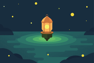 Lantern Floating On Dark River