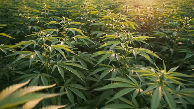 Field of green leafy plants in sunlight