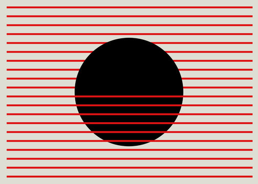 Abstract geometric illustration with black circle and red lines