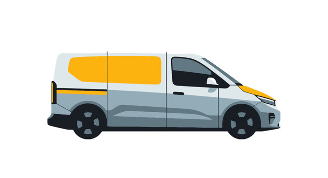 Illustration of a modern van with yellow accents driving on the road