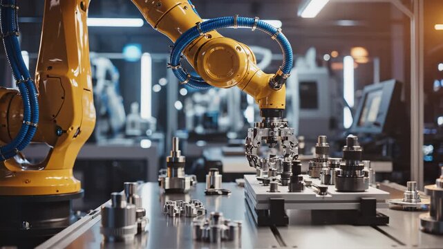 Industrial robotic arm assembling parts