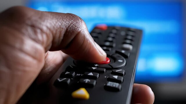 Hand pressing button on remote control