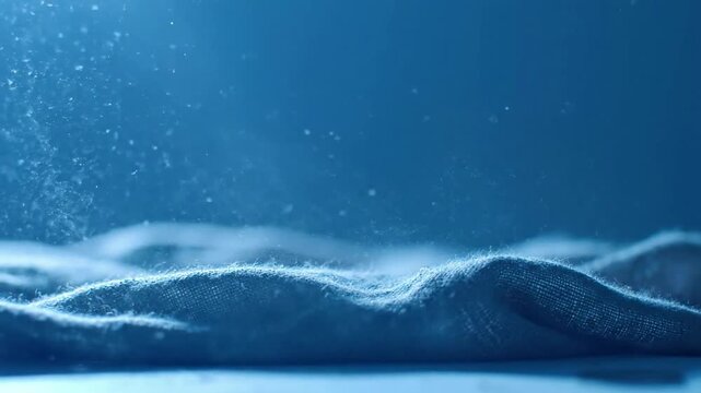 Subtle Fabric Movement Wide shot, gentle air current causing a delicate undulation of dusty fabric, catching blue light.