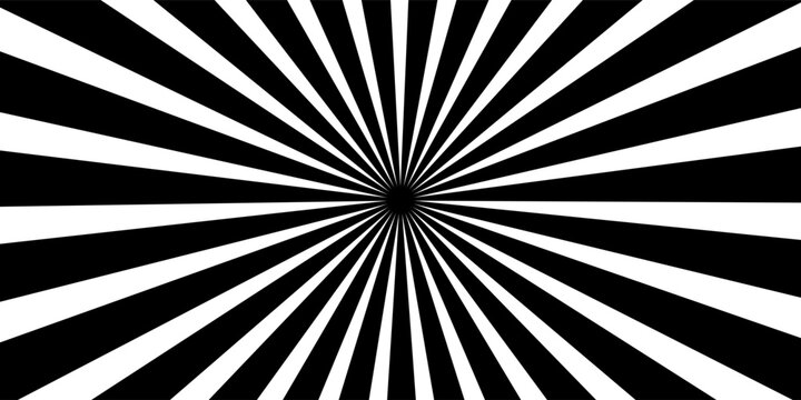 Sun ray light. Sun rays background. Radial burst. Sunburst black pattern isolated on white background. Beams line. Radiate sunlight. Comic effect texture. Retro pop art stripe. Eps10