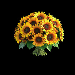 Obraz premium Bouquet of Bright Yellow Sunflowers Isolated on Black Background