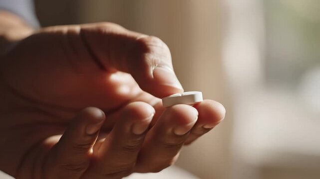 Hand holding a split pill