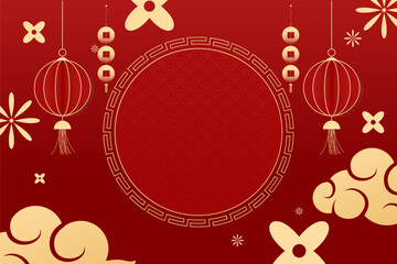 Happy Chinese new year 2026 , modern design set in red, gold and white colors , Year of the horse zodiac , Asia oriental traditional ornament, frame and border	
