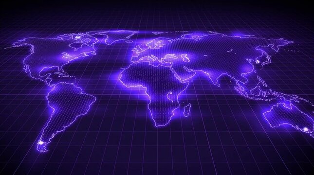 Global finance concept displayed with a digital map and abstract background in purple tones